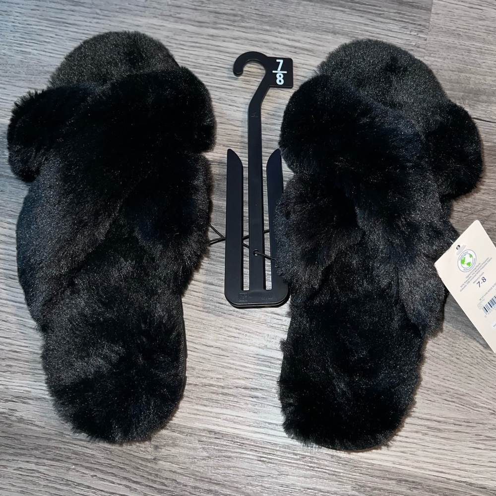 Black Fluffy Slippers